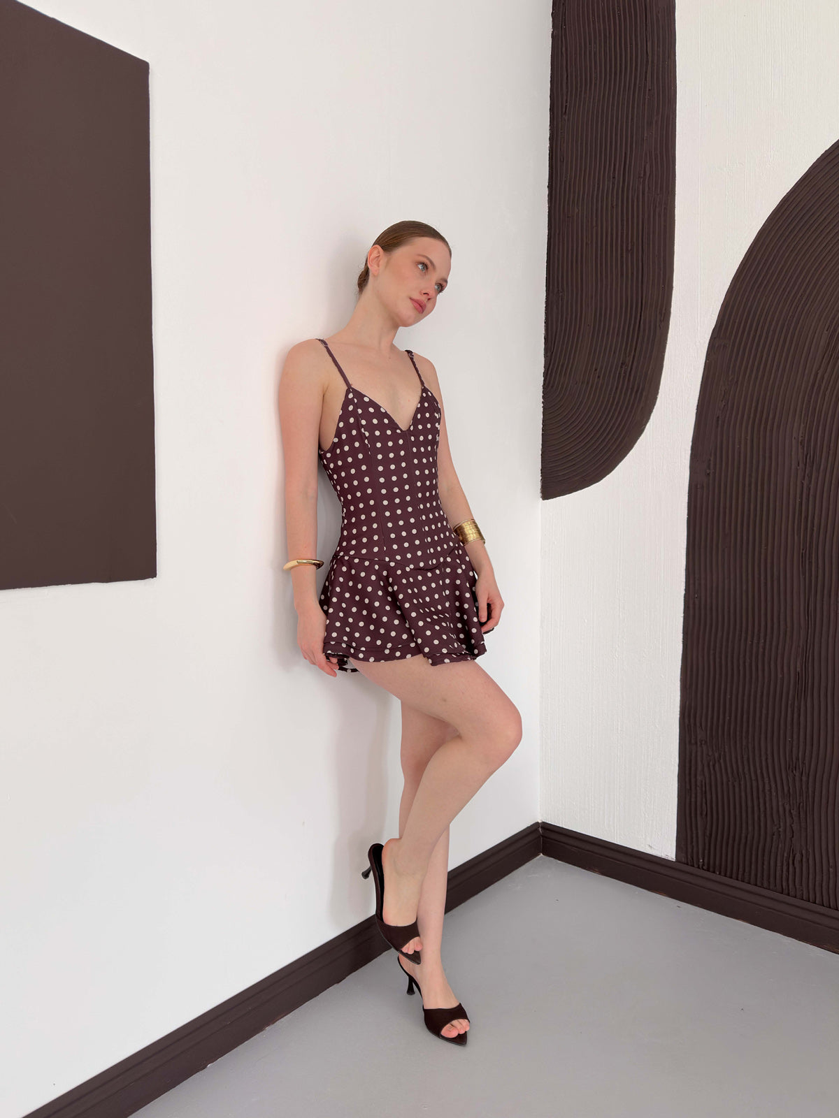 Puantiyeli Askılı Mini Elbise | D3003