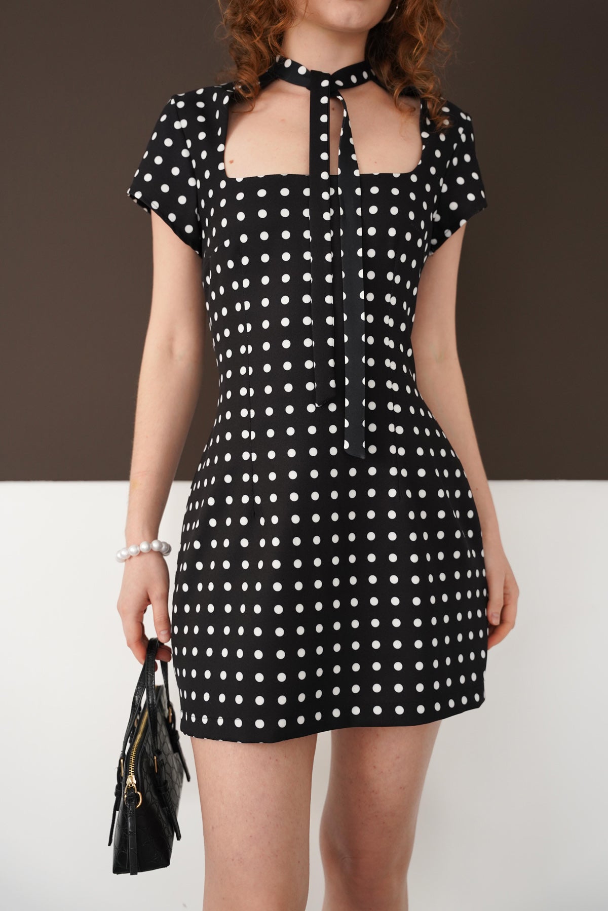 Puantiyeli Saten Elbise | D2978