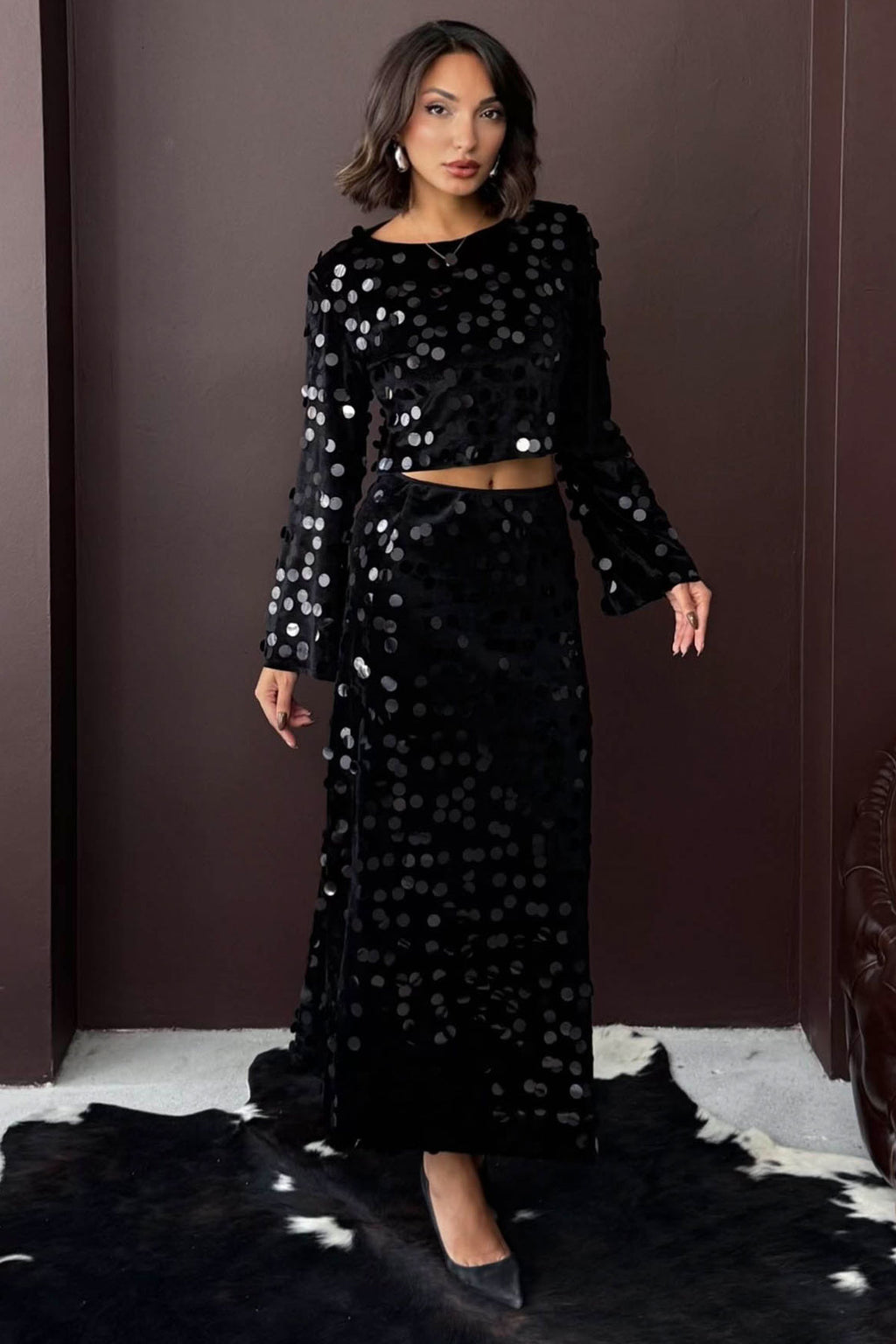 Pullu Kadife Bluz