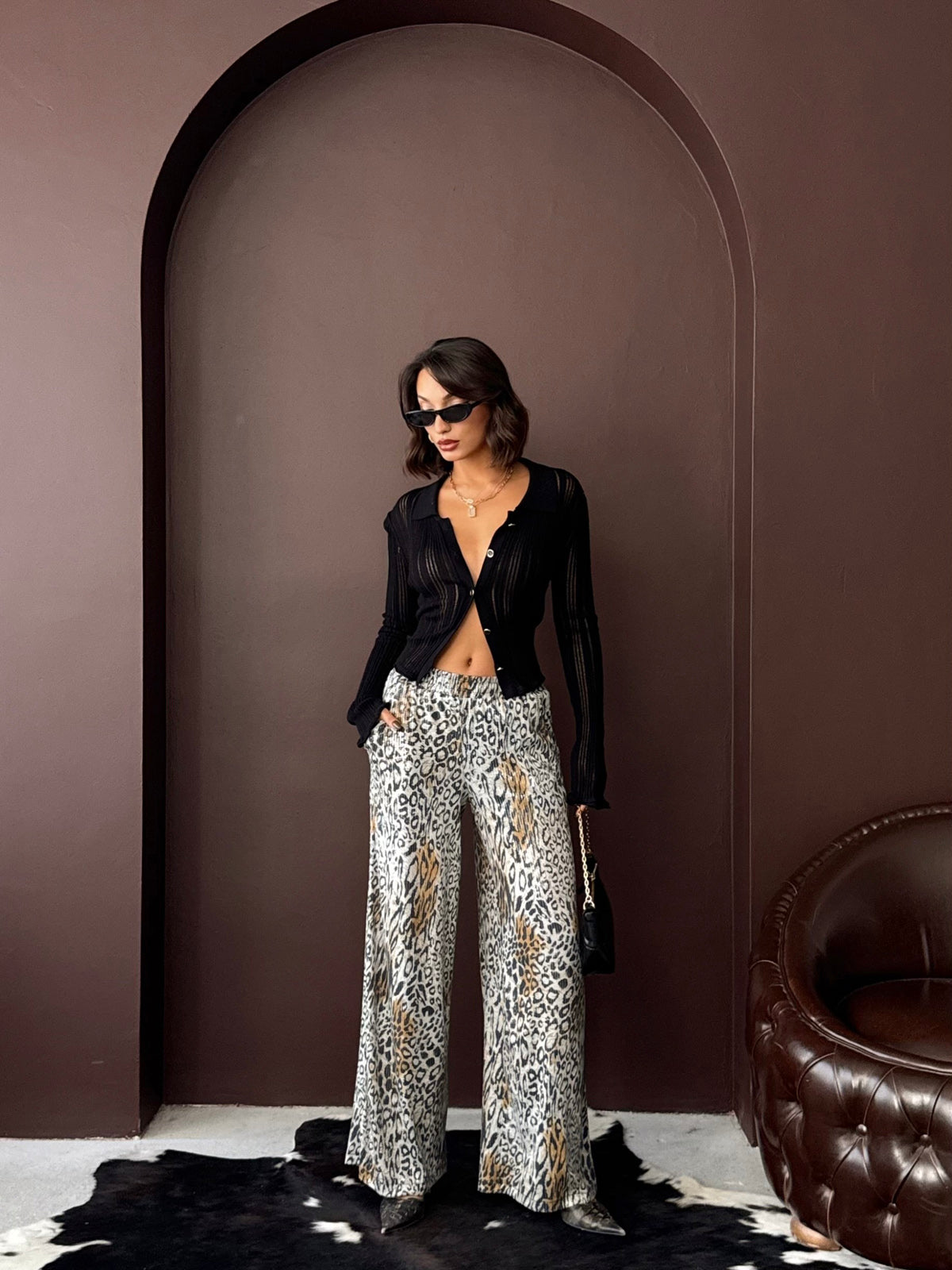 Trend Leopar Desenli Bol Paça Pantolon - Günlük Ve Gece | F2022