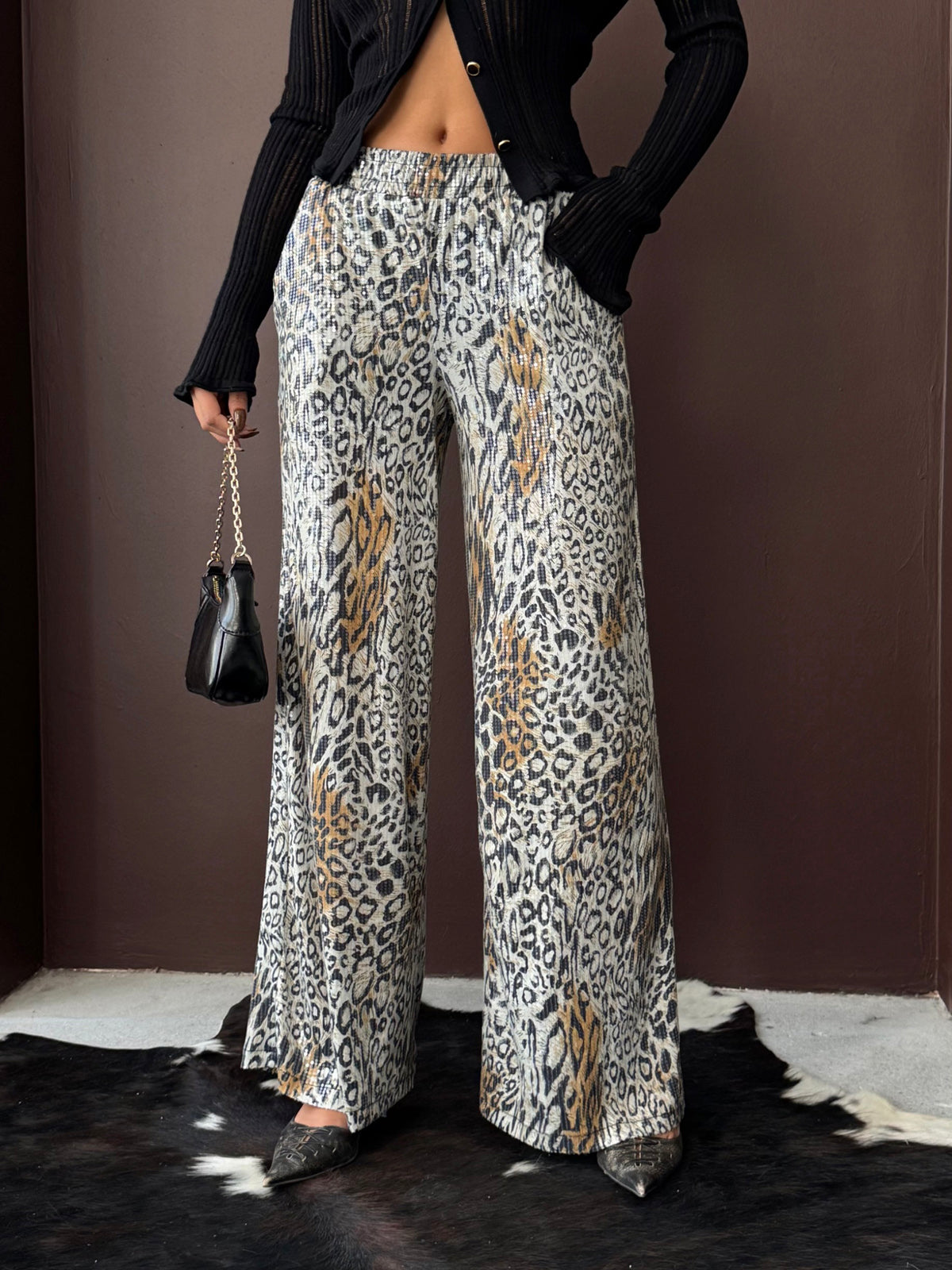 Trend Leopar Desenli Bol Paça Pantolon - Günlük Ve Gece | F2022