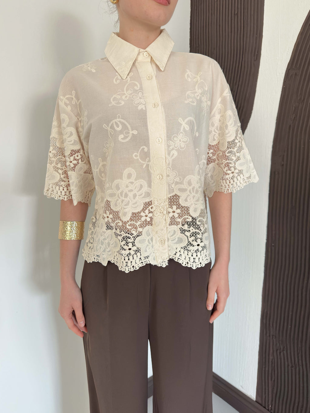 Vintage Güpür Detaylı Gömlek  | D3084